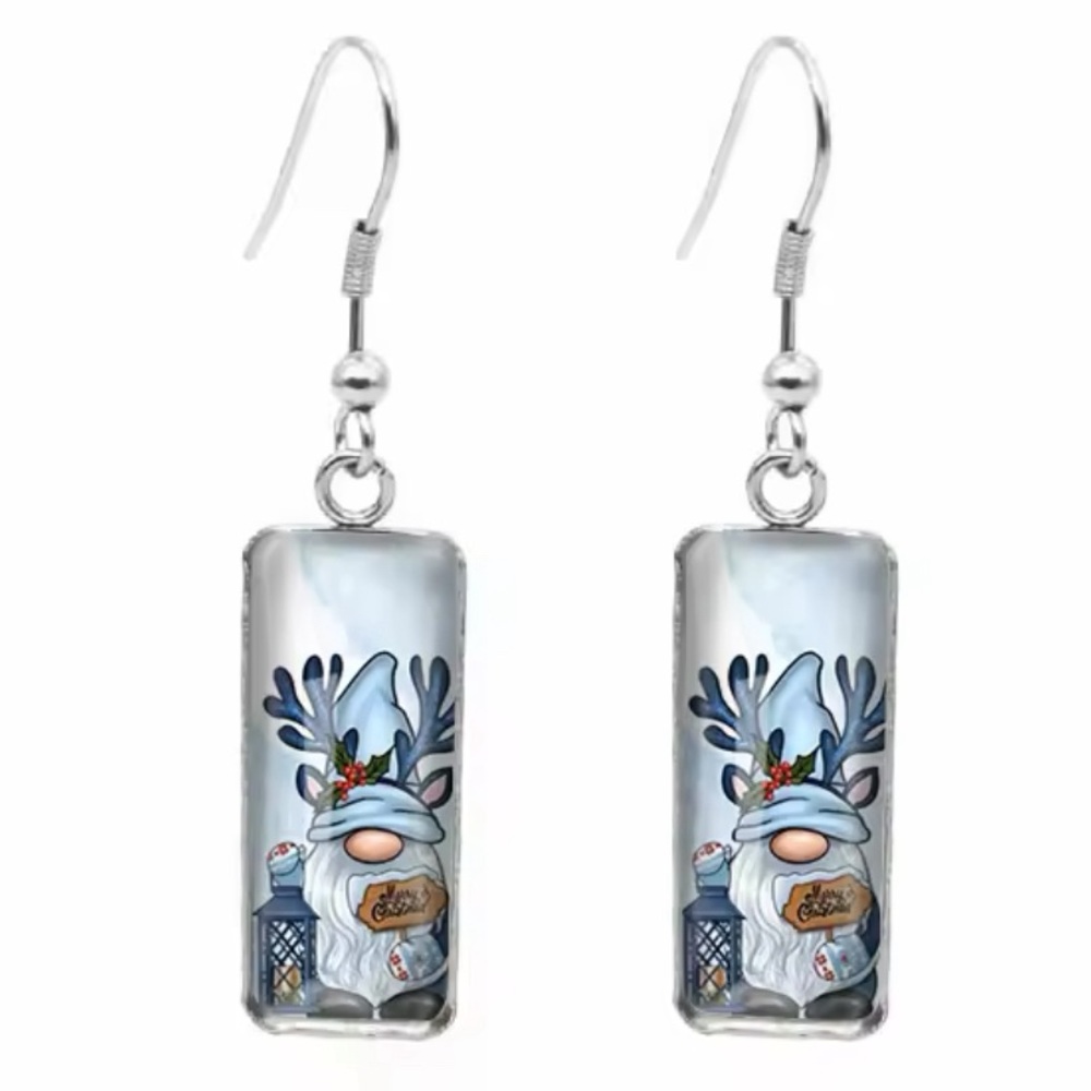 Gnome Earrings ~ Glass with Silver Tone Back ~ Brand New!